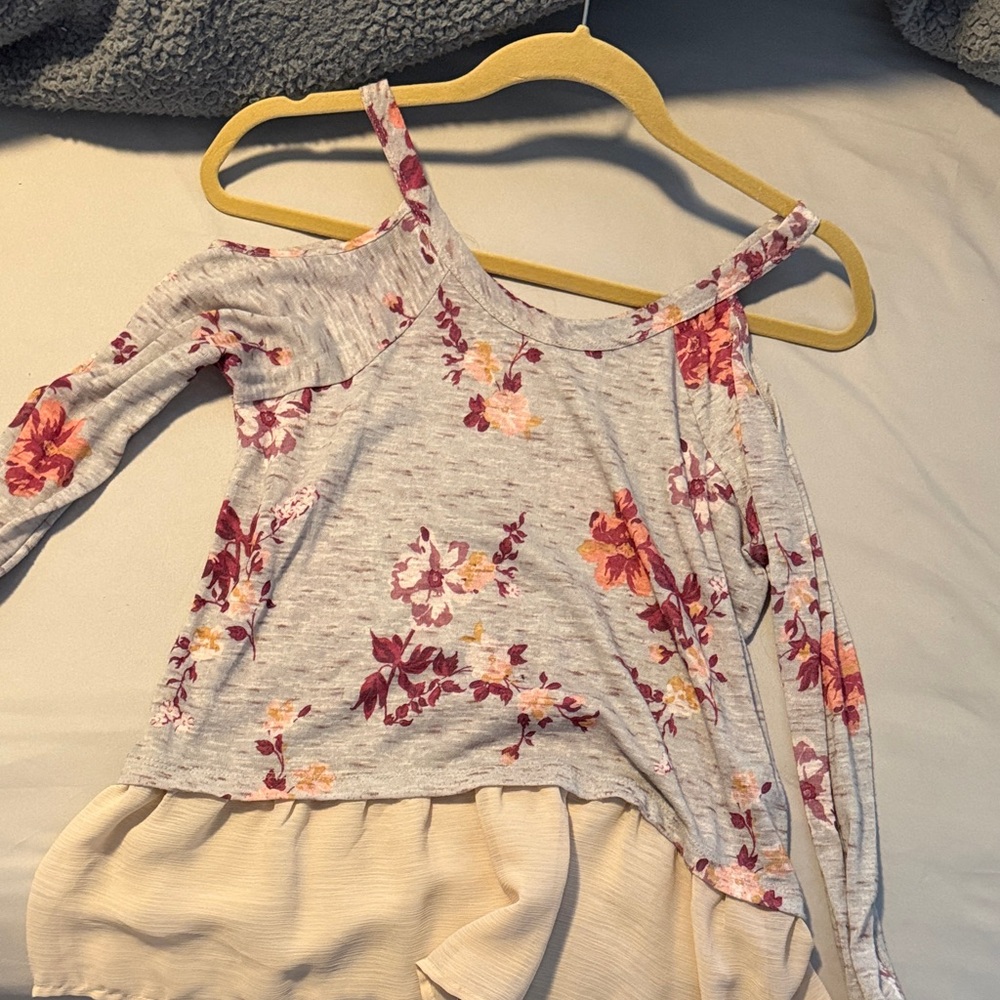 About A Girl Floral Cold Shoulder Blouse - Cream and Pink